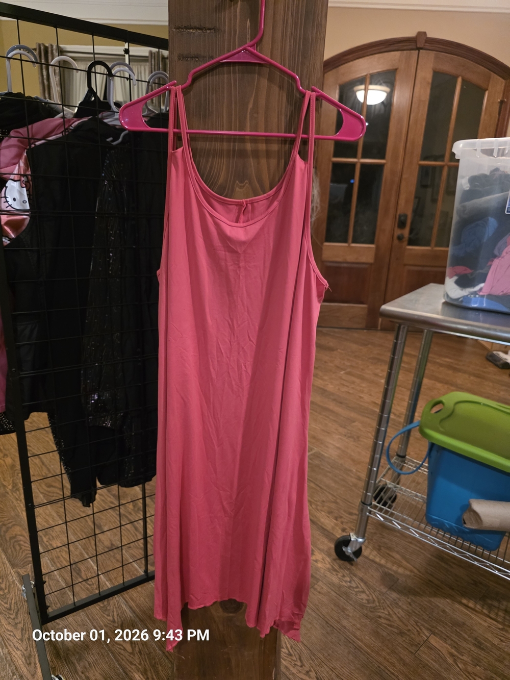 Casual Pink Midi Slip Dress with Thin Straps